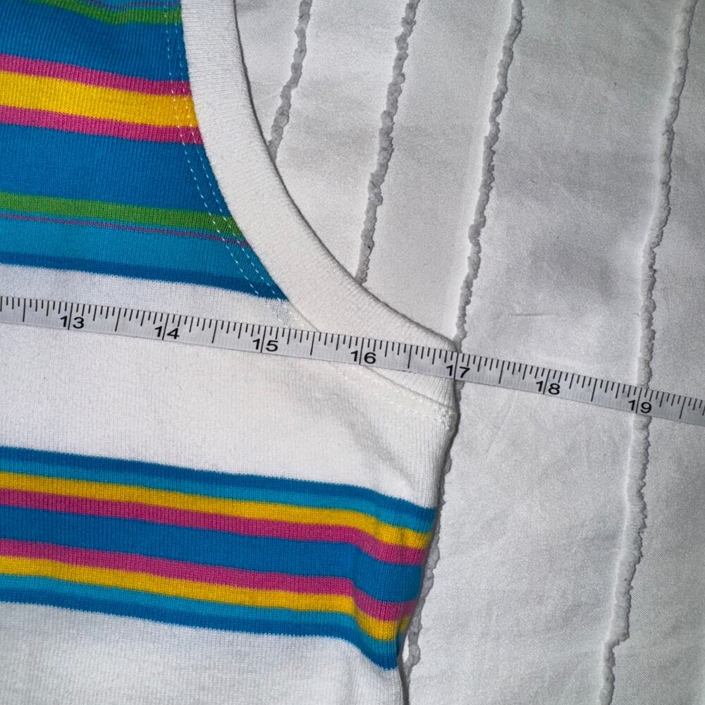 Lauren Ralph Lauren Striped Cotton Tank Top White Multicolor Women's Large Y2K - Picture 7 of 14